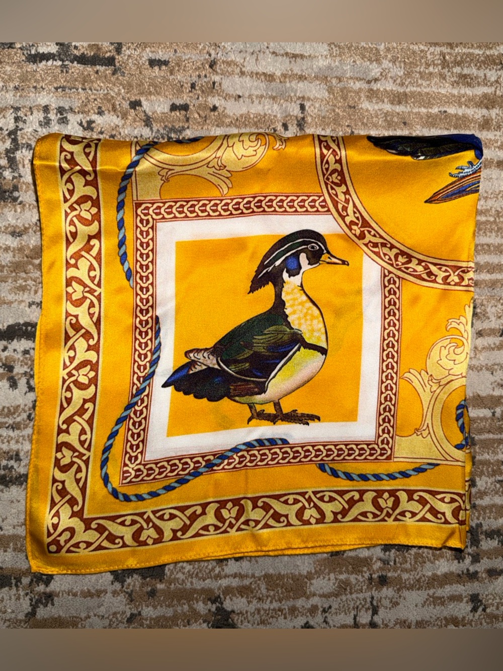 Luxury Yellow Bird Motif Square Scarf